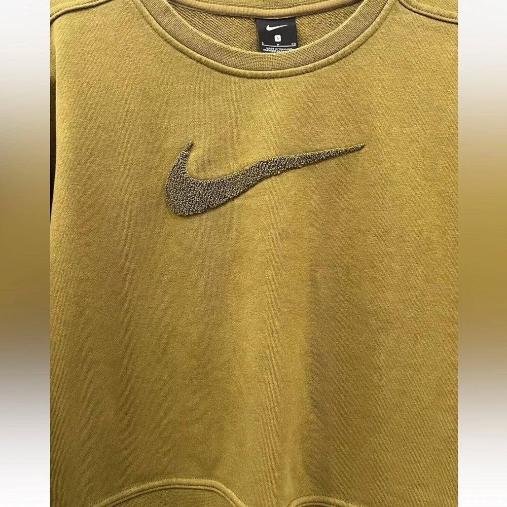 Nike Green Sherpa textured big logo Oversized Cropped Crew neck Sweatshirt